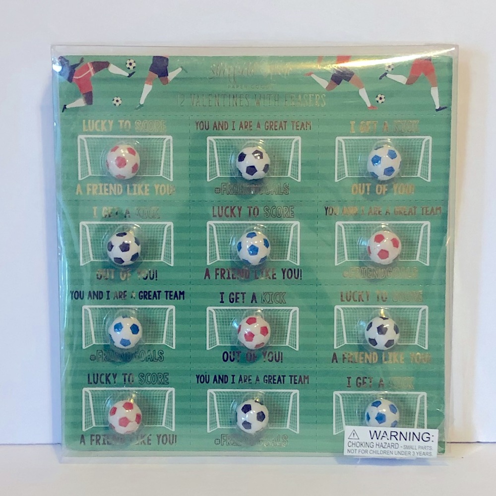SHEFFIELD HOME 12 Valentines with soccer erasers